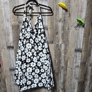 Bird of Paradise Black and White Floral Halter Swing Dress